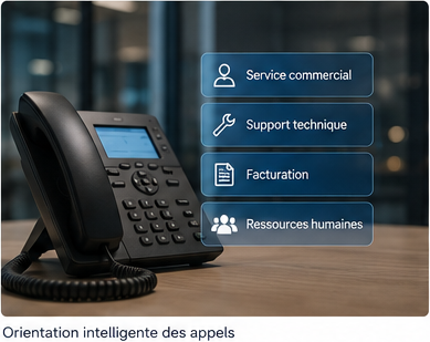 Orientation intelligente des appels vers les services commercial, support, facturation et ressources humaines